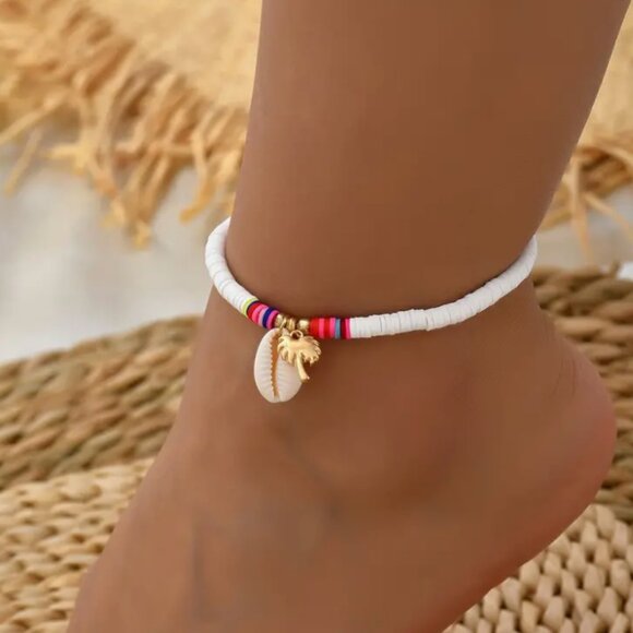 Jewelry - New Handmade White Beaded Beachy Anklet Bracelet (Stretchy & Adjustable)